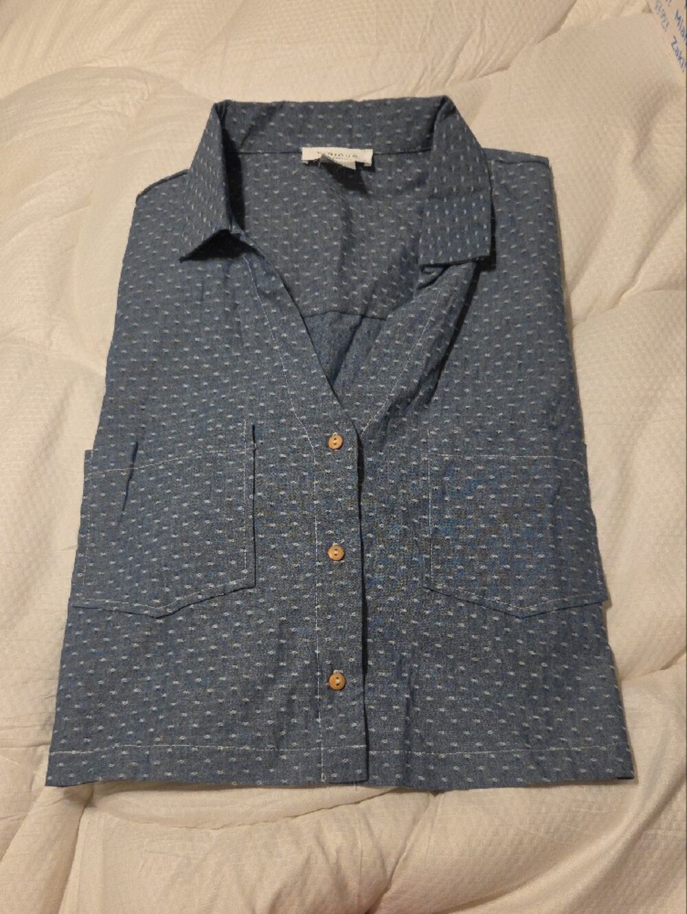 Light Blue Short-Sleeve Button-Up Blouse - Relaxed Crop